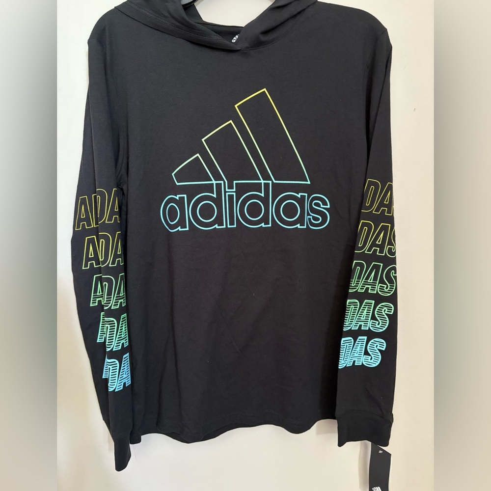 Adidas Boys' Black Multi-Color Hooded Long Sleeve Shirt *NWT* Boys XL